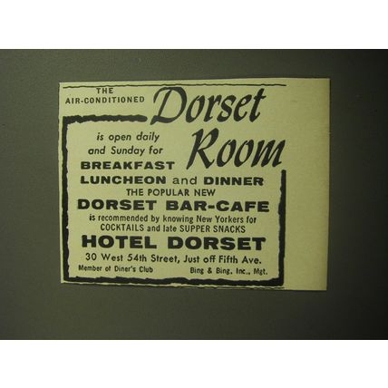 1958 Hotel Dorset Ad - The air-conditioned Dorset Room