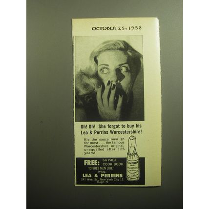 1958 Lea & Perrins Worcestershire Sauce Ad - Oh! Oh! She forgot to buy