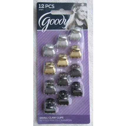 12 Goody Metallic Painted Plastic Small Hair Claw Clip Silver Gold Black Glitte
