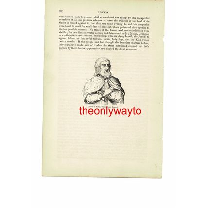James De Molay, Last Grand Master, Temple Church, London, Book Illustration 1842