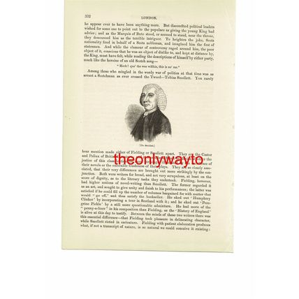 Dr Tobias Smollett, Novelist & Surgeon, Portrait, Book Illustration (Print) 1842