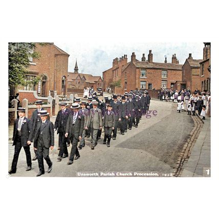 ptc4276 - Lancs - Early Unsworth Parish Church Street Procession - print 6x4