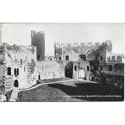 Caernarfon Castle, Wales: Queen's Gate and Watch Tower - Photocrom Postcard