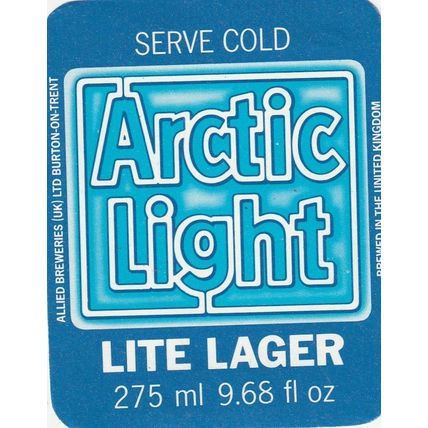 BEER BOTTLE LABEL - ALLIED BREWERIES - ARTIC LITE LAGER (B)