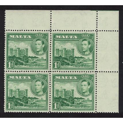 Malta Verdala Palace 1d green Corner Block of 4 1943 MNH SG#219a