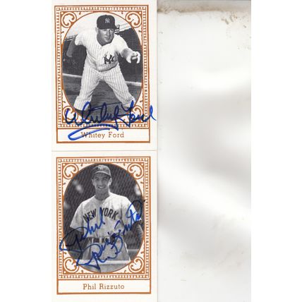 WHITEY FORD & PHIL RIZZUTO AUTO 1980 NEW YORK YANKEES HOF WORLD CHAMPION PLAYERS