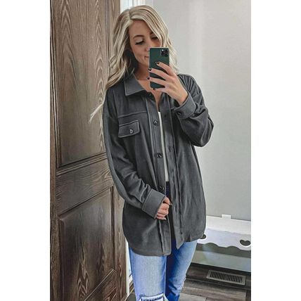 Gray Turn Down Collar Buttoned Shirt Jacket