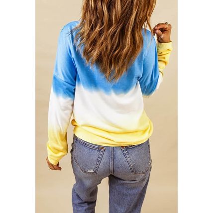 Blue Color Block Tie Dye Pullover Sweatshirt