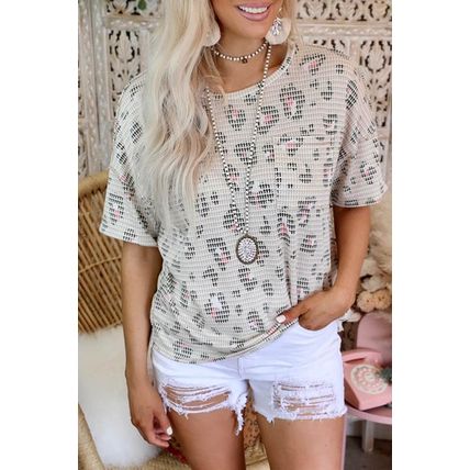 Leopard Waffle Knit Short Sleeve Top