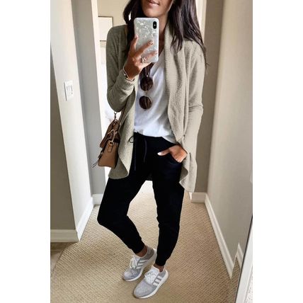 Gray Open Front Shawl Neckline Cardigan