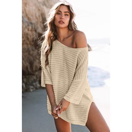 Apricot Textured Knit Drop Shoulder Tee