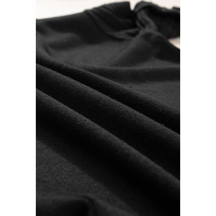 Black Ribbed Splicing Sleeve Round Neck T-shirt