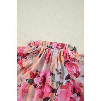 Red Floral Print Ruffled Stitch Buttoned Loose Fit Shirt