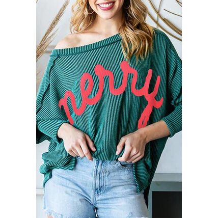 Skobeloff Merry Graphic Corded Batwing Sleeve Knit Top