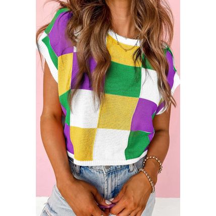 Tillandsia Purple Color Block Cap Sleeve Sweater
