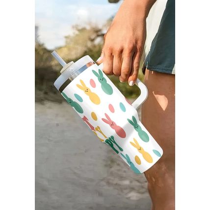 White DONT WORRY BE HOPPY Bunny Print Thermal Tumbler 40oz