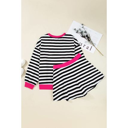Black Stripe Color Block Edge Pullover and Shorts PLus Size Set