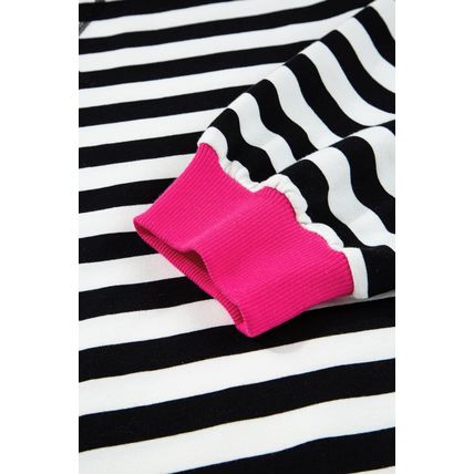 Black Stripe Color Block Edge Pullover and Shorts PLus Size Set