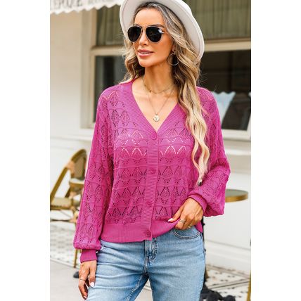 Rose Lightweight Buttoned Front Crochet Cardigan