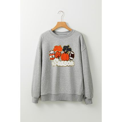 Gray Tis The Season Pumpkin Rugby Graphic Sweatshirt