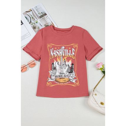 Mineral Red Nashville Music City Graphic Retro Fashion Tee