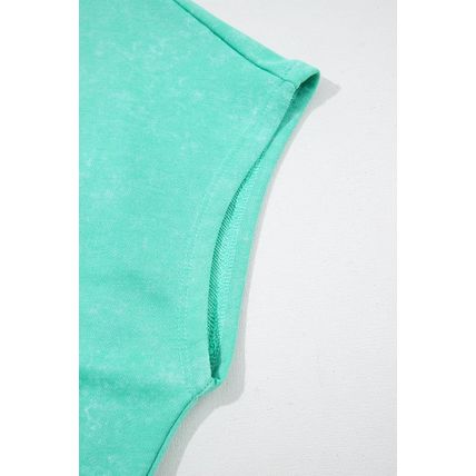 Sea Green Mineral Wash Drawstring Waist Hollow Out Back Short Sleeve Romper