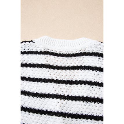 Black Stripe V Neck Gold Buttons Elegant Sweater Vest
