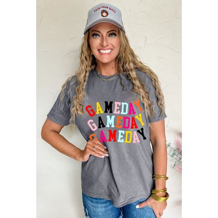 Gray Colorful GAME DAY Graphic Crew T Shirt