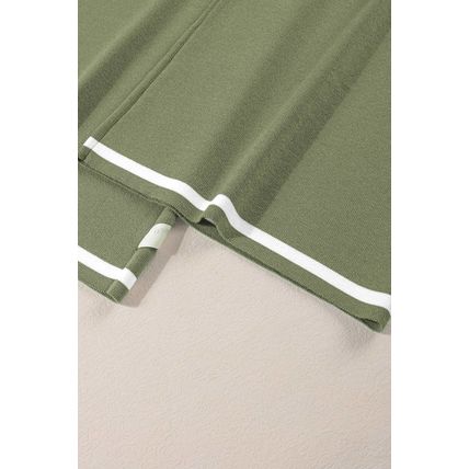Guacamole Green Contrast Trim Half Sleeve Top Drawstring Pants Loose 2pcs Sweate