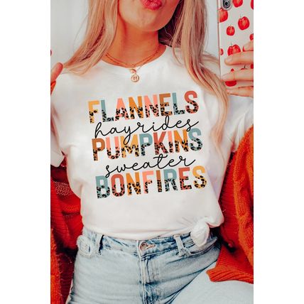 White FLANNELS PUMPKINS BONFIRES Chic Letter Graphic Tee