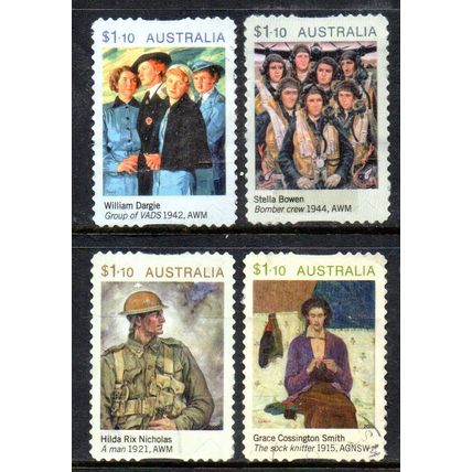 AUSTRALIA: 2020, ANZAC DAY, PAINTINGS, SET 4 USED S/A STAMPS 523/524