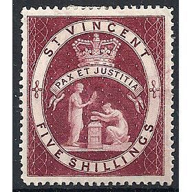St Vincent 1893 SG53b 5/- Brown-Lake Mounted Mint .. .