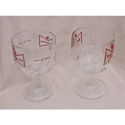 2 Budweiser Glass Goblets Pedastal Thumbprint Tankard Brew 6 Inch Tall