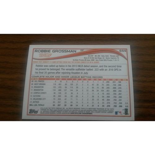 2014 Topps Card # 444 Robbie Grossman Mint (9) Houston Astros