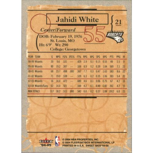 2004-05 Fleer Sweet Sigs Jahidi White