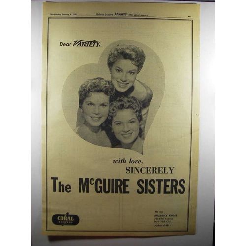 1956 The McGuire Sisters Ad - Dear Variety With Love