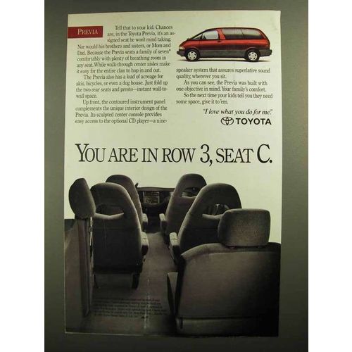 1991 Toyota Previa Ad - You Are in Row 3, Seat C