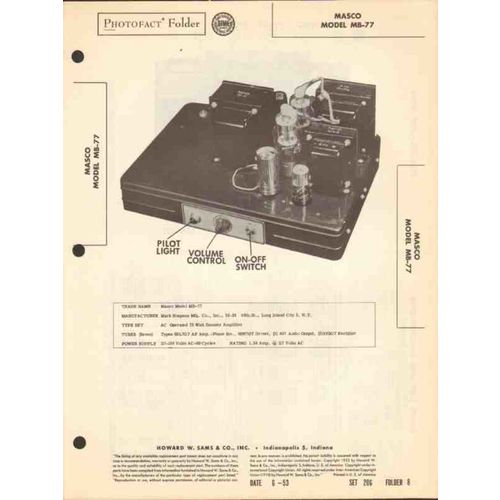 MASCO model MB-77 7 tube audio booster amplifier Sams Photofact manual