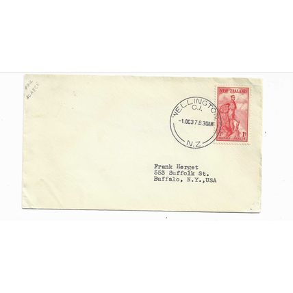 NEW ZEALAND 1937 HEALTH PLAIN FDC WELLINGTON PMK TO USA JONES SCARCITY 2