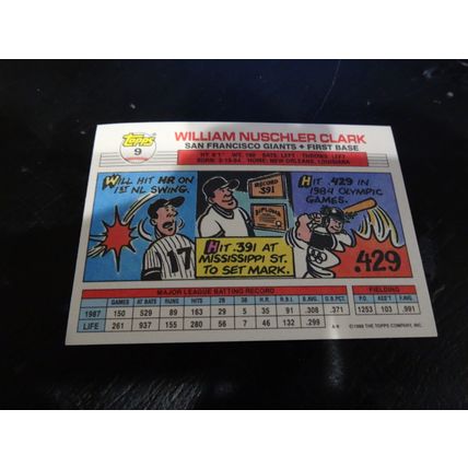 1988 Topps Big Card # 009 Wil Clark Very Good-Excellent (4) San Francisco Giants