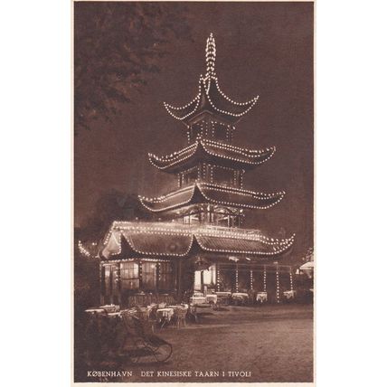 Kopenhagen Denmark Kinesiske Taarn Night Illuminations Postcard