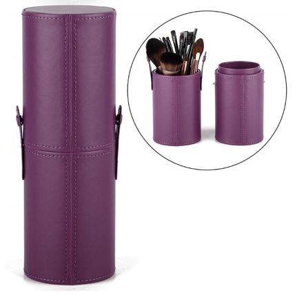 Makeup Brushes - Set of 20 - Purple Handles - 6 long - with Leather Travel Case