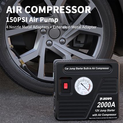 Battery Jump Starter Power Pack Tyre Inflator Pump 150psi 20000mAh JF.EGWO 2000A