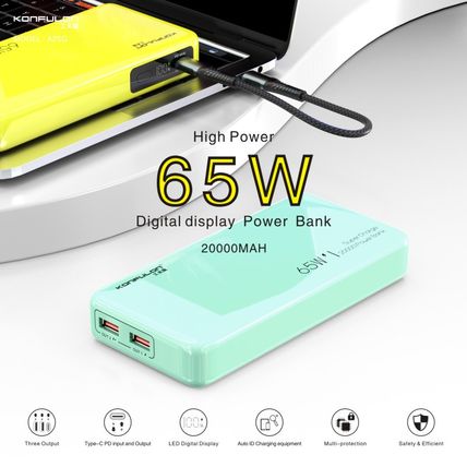 Konfulon 65W Power Bank 20000mAh for Phone iPad MacBook 45W Laptop Kodak Surface