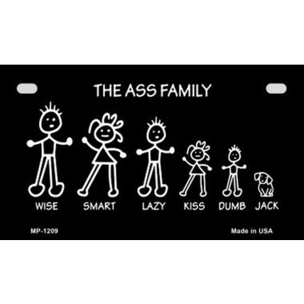 The Ass Family Metal Bike License Plate wise smart kiss dumb jack motorcycle