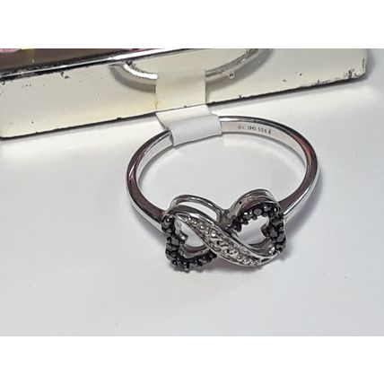 Natural .10cttw Black Diamond Infinity Sterling Silver 925 S-6.75 Ring #19894
