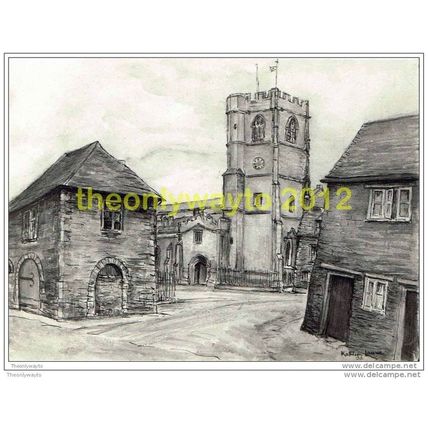 EYNSHAM, OXFORD, CHURCH & MARKET SQUARE, ENGLAND (SKETCH CARD), Postcard
