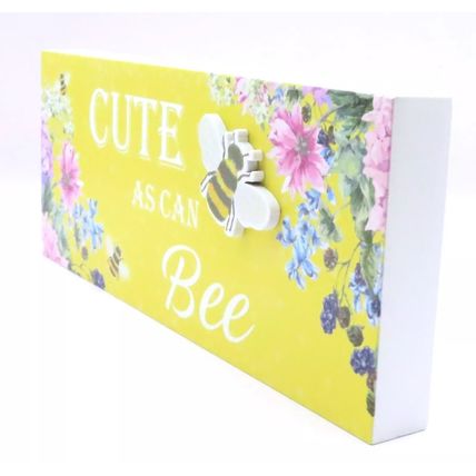 Cute as Can Bee Plaque Yellow Floral with Bee Detail Freestanding 8 CM Decor