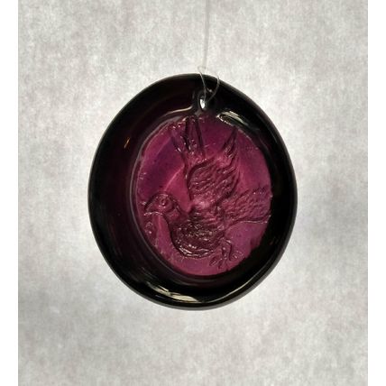 AMETHYST PRESSED GLASS SUNCATCHER EARLY BIRD CATCHES THE WORM ORNAMENT