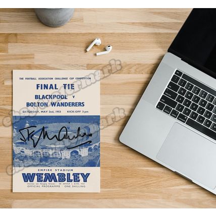 Signed 1953 FA Cup Final Programme Cover Art A5 Print – Blackpool vs Bolton W